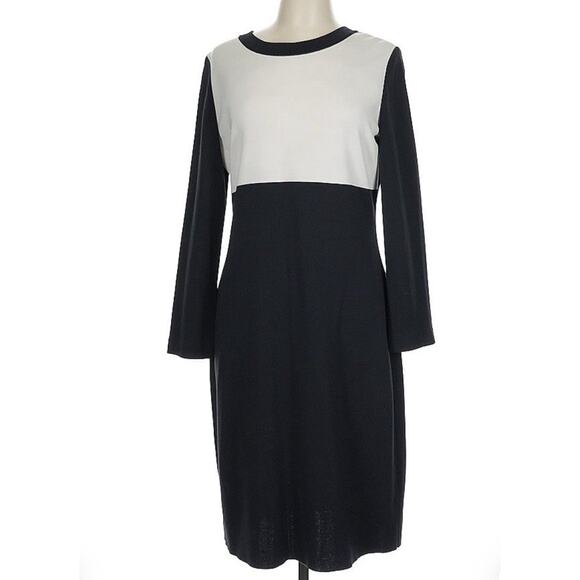 St. John Cream Black Colorblock Sheath Midi Dress 12 EUC - Picture 1 of 7